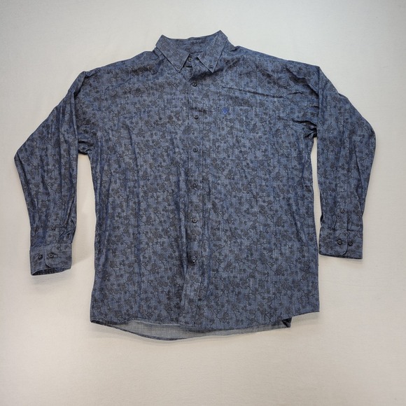 Ariat Dress Shirt Mens XL Blue Girard Classic Fit Poplin Print Long Sleeve - Picture 1 of 11